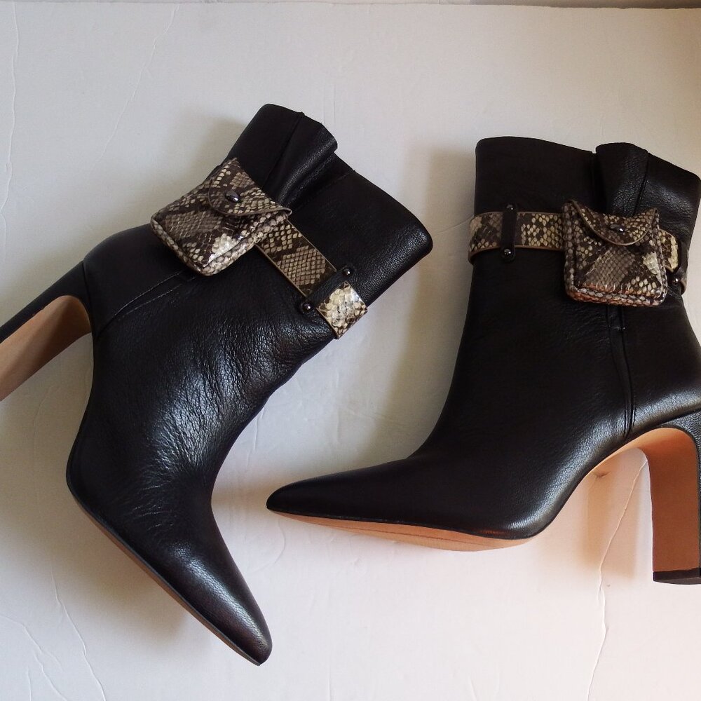 NEW Jessica Simpson Brynne Black Leather Booties w/Pouch 8
